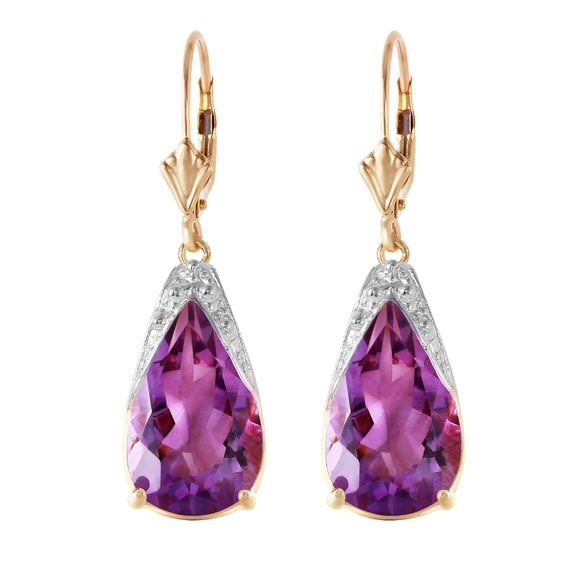 14K. GOLD LEVERBACK EARRINGS WITH NATURAL AMETHYST (Yellow Gold) - Picture 1 of 5